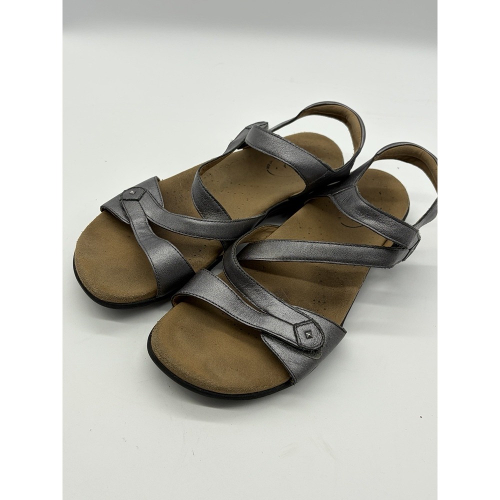 Taos Big Time Sandals Ankle Strap Pewter Leather Womens Size 9 Summer Adj Shoes